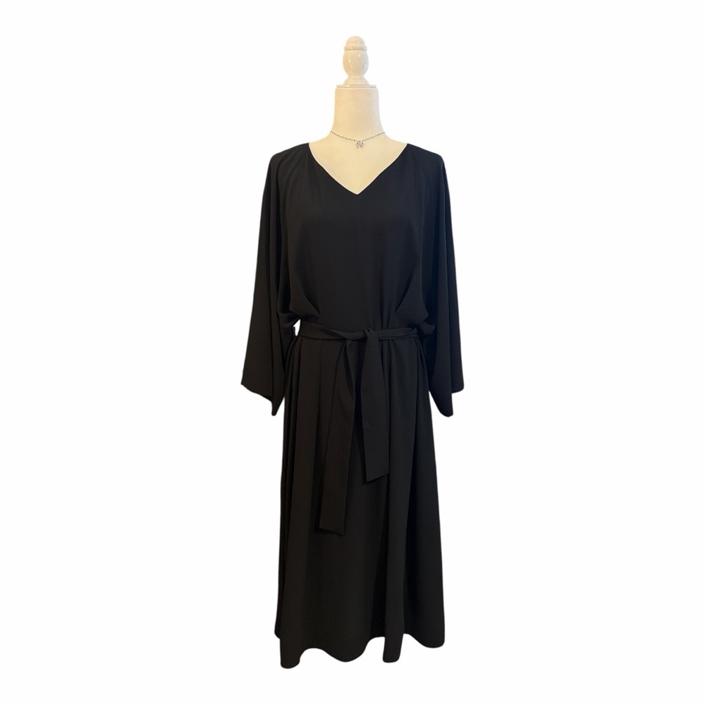 Henrik Vibskov Think About It Black Midi Dress Belted V-Neck L‎